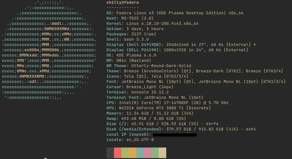 Screenshot of Konsole color settings